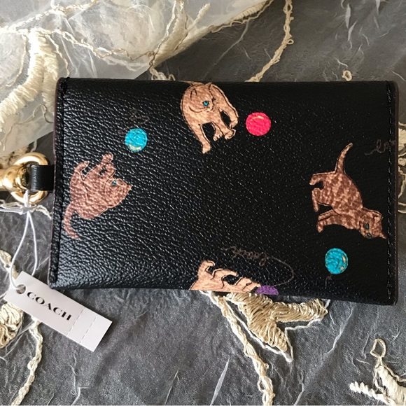 Coach Cat Playing With Yarn Leather Turnlock Card Case NWT - Picture 13 of 16